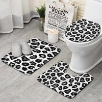 Black Leopard Pattern Bathroom Rugs Sets 3 Piece,Toilet Cover Set,Absorbent Non Slip Bathroom Mats Sets with U-Shaped Contour Rug Toilet Rug Set