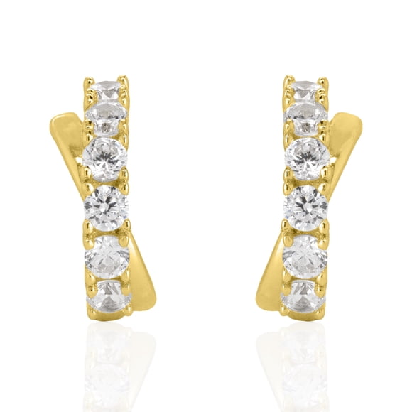 Mercie Boucles d'Oreilles Huggie en Argent Sterling Vermeil Or avec Zircons Cubiques en Grappe pour Femmes