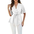 thumbnail image 2 of Clothing Delayuji Women's Sweatshirts Shirts for Women Women's Peplum Tunic Top Bell Sleeve V Neck Ruffle Hem Tie Front Elegant Shirt Blouses Xl White, 2 of 9