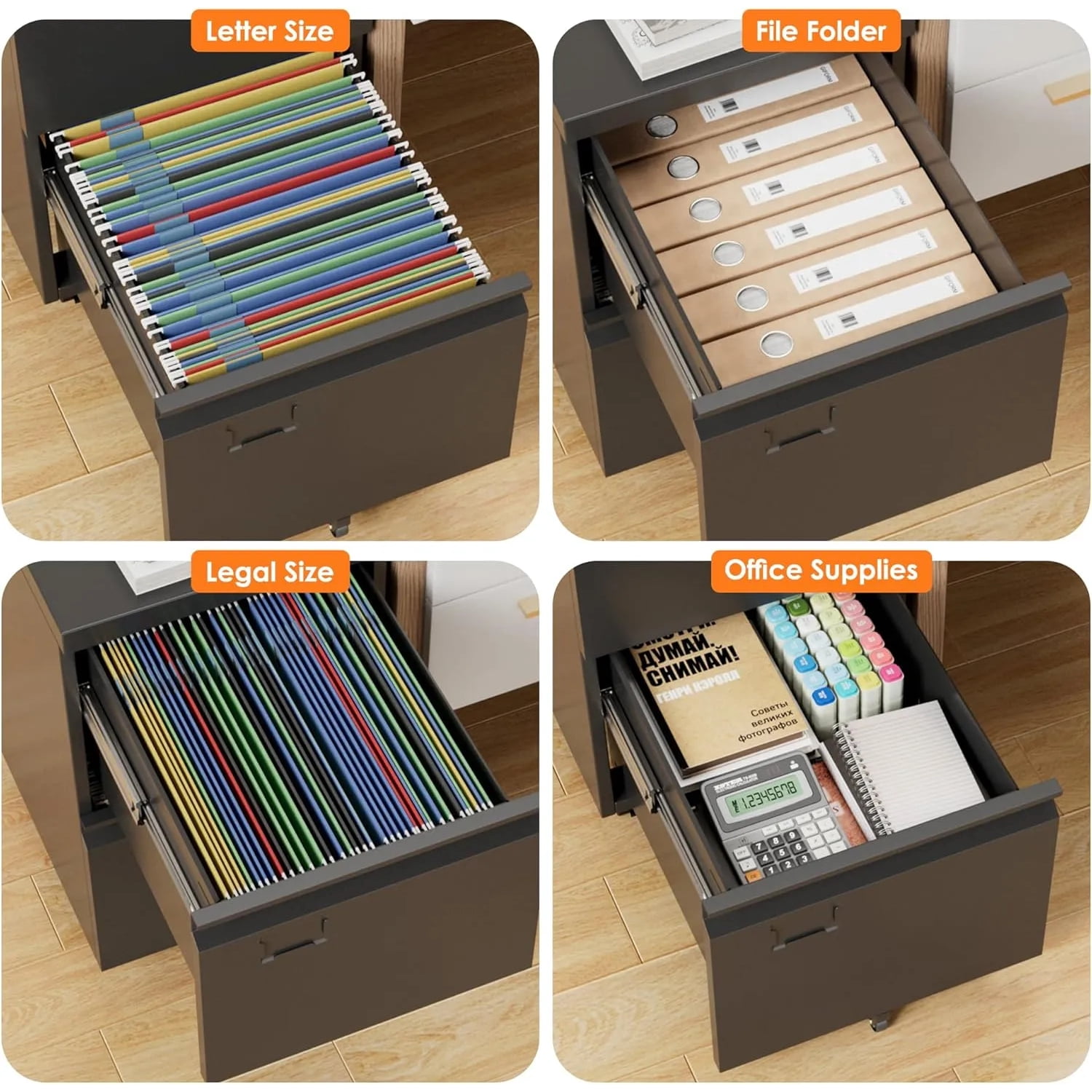 2 Drawer File Cabinet with Lock, Mobile Rolling Filing Cabinet for Home Office, Under Desk Metal File Cabinet for Letter/Legal/A4, Black