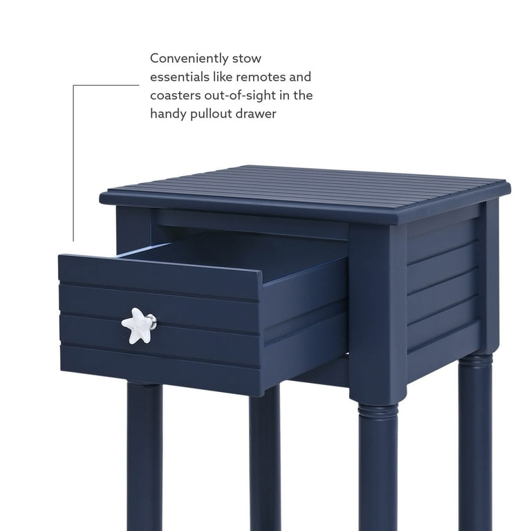 Adélie Dark Navy Linon Athalee Single Drawer Indoor Accent Side Table with Shelf