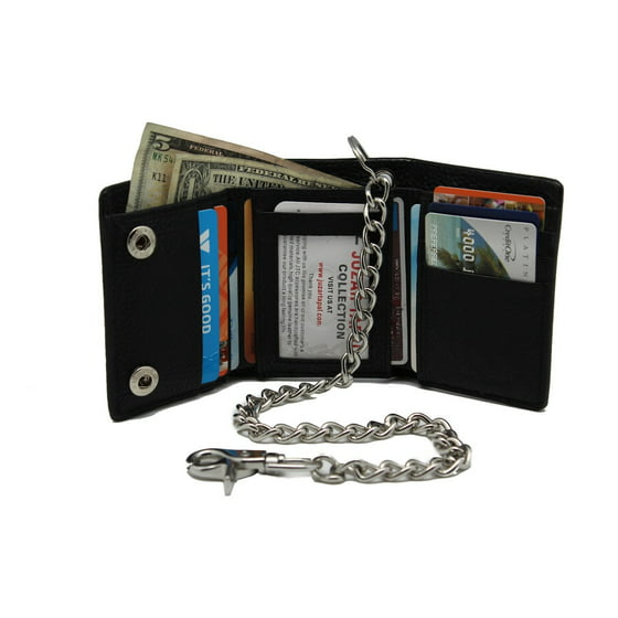 RFID Men Cow Leather Tri-fold Chain Wallet 112 For Biker Motorcycle ...