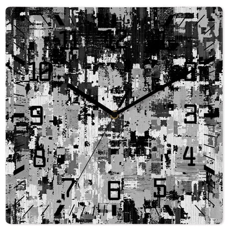 Wall Clock Black Brushes Painting Operated Square Clocks Wooden Silent Non-Ticking Wallclock 12 Inch Modern Abstract Art Graffiti Wood Wall Clock for Living Room Bedroom Office Shool Home Decor