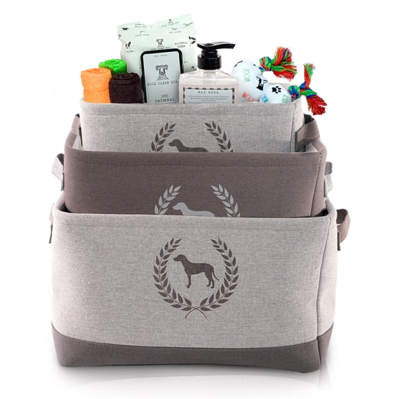 Precious Tails Linen Dog Crest Storage Bin 3 Pack Set for Dog/Cat