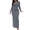 thumbnail image 3 of Dresses For Women Bodycon Maxi Dress Casual Long Sleeve V Neck Long Dresses Sundress Grey S, 3 of 6