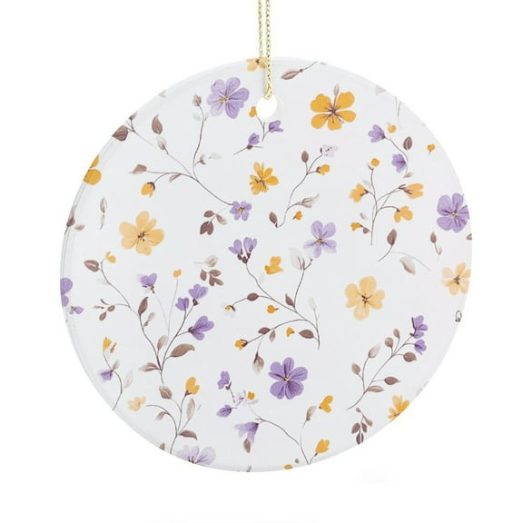 Ceramic Christmas Ornament Vintage Floral Boho 2 Side Printed Ornaments Ceramic Ornament Xmas Tree Decor Watercolor Flowers Purple Yellow Ceramic Ornament