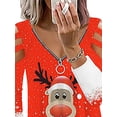 thumbnail image 3 of DYMADE Women Plus Size Christmas Elk Digital Print Loose V-Neck Zipper Long Sleeve Top T-shirt, 3 of 4