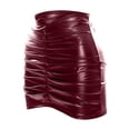 thumbnail image 4 of Fengqque Women's Leather Skirts High Waisted Pleated High Side Slit Bodycon Mini Skirts Half Skirt Leather Skirt Wine XL(XL), 4 of 5
