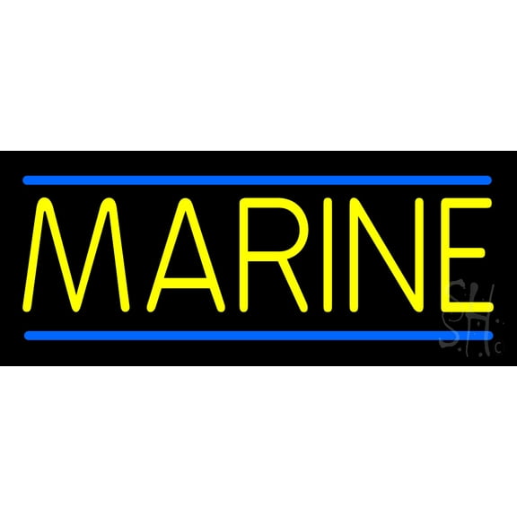 Yellow Marines LED Neon Sign 10 x 24 - inches, Black Square Cut Acrylic Backing, with Dimmer - Bright and Premium built indoor LED Neon Sign for Defence Force.