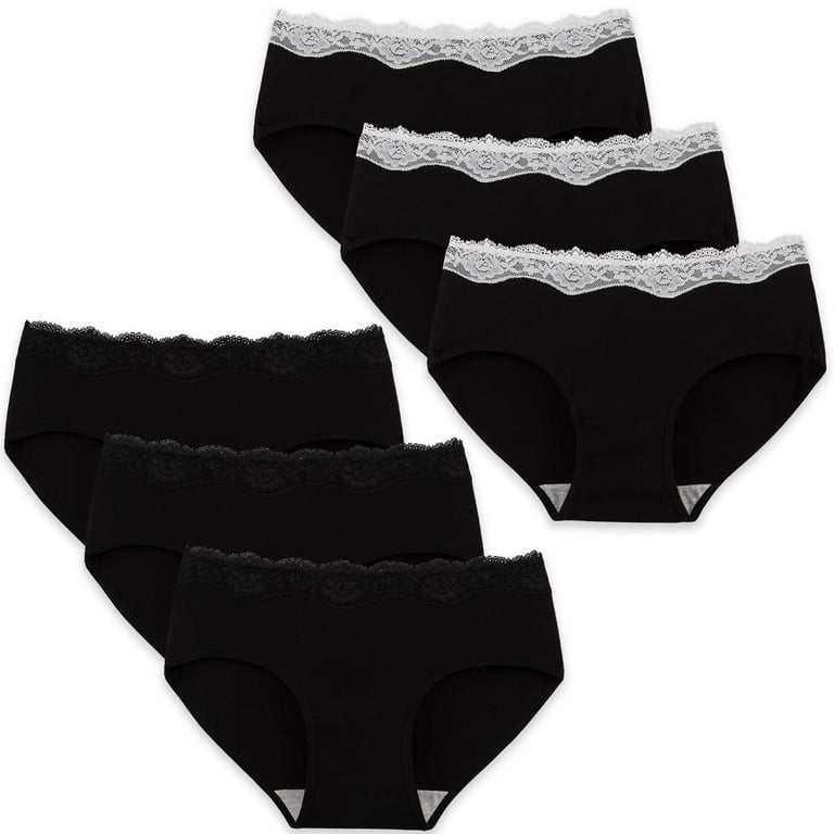 INNERSY Womens Lace Underwear Cotton Hipster Panties Soft Lace Underwear  Pack of 6 (M, Black) 