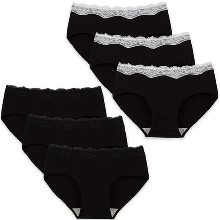 INNERSY Womens Lace Underwear Cotton Hipster Panties Soft Lace Underwear Pack of 6 (XS  Black)