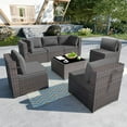 thumbnail image 4 of Gotland 7 Piece Patio Conversation Set,Rattan Wicker Outdoor Furniture Patio Sectional Sofa(Grey), 4 of 7