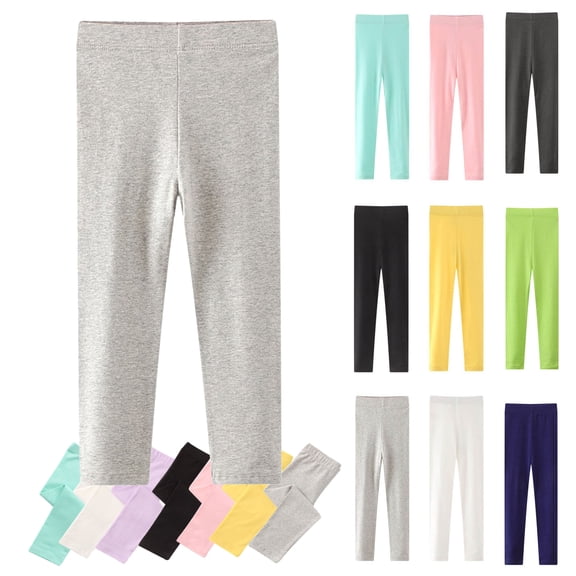 WAVSUF Girls Leggings Lightweight Elastic Waist Soft Stretch Fall Base Cotton Leggings Gray 7-8