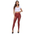 thumbnail image 2 of HDE Trendy Design Workout Leggings Fun Fashion Graphic Printed Cute Patterns Black and Red Horizontal Stripes - M, 2 of 6