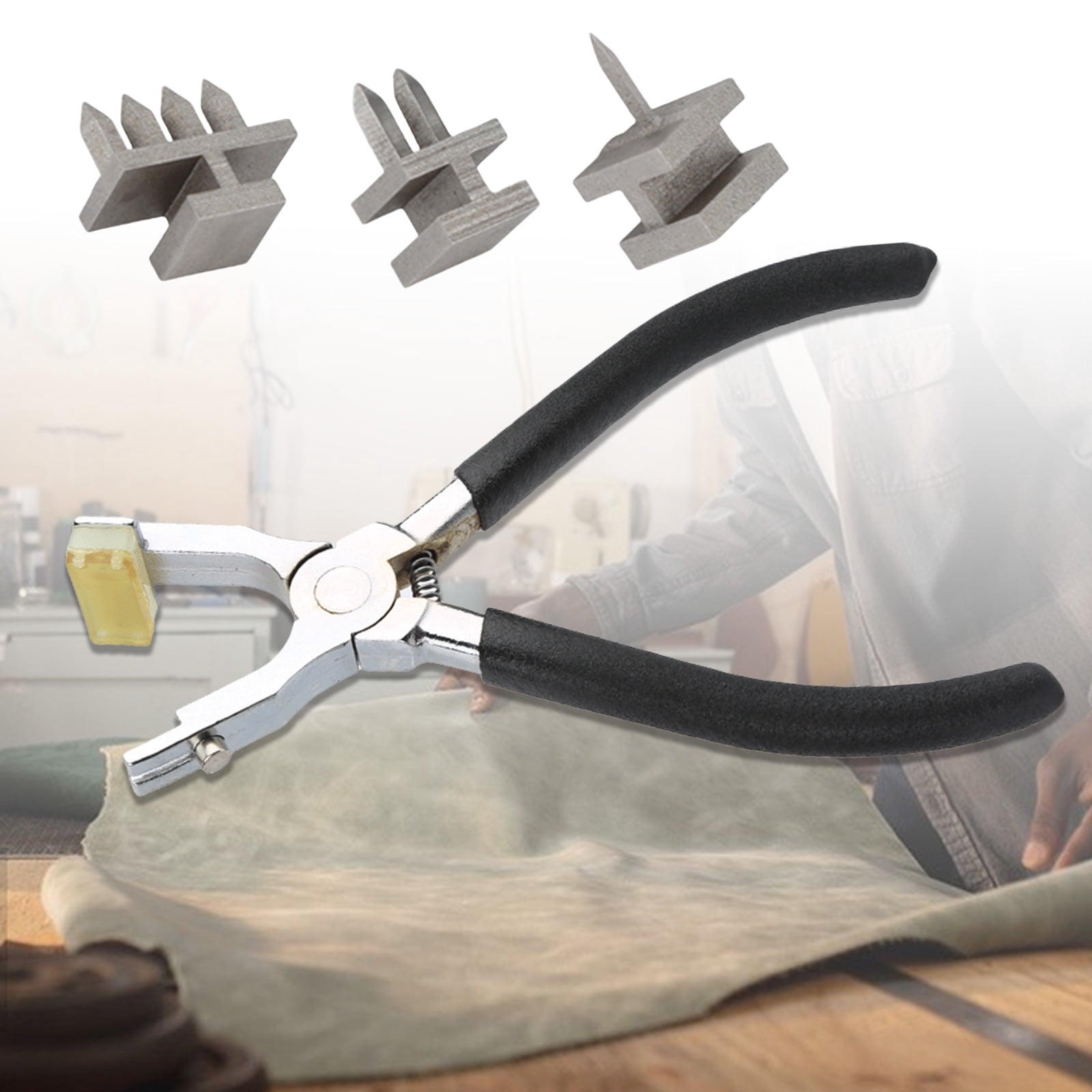 RUISINERY Professional Leather Hole Punching Pliers Leather Hole Punches Tool with 1/2/4 Prong Drilling Head for Leatherworking