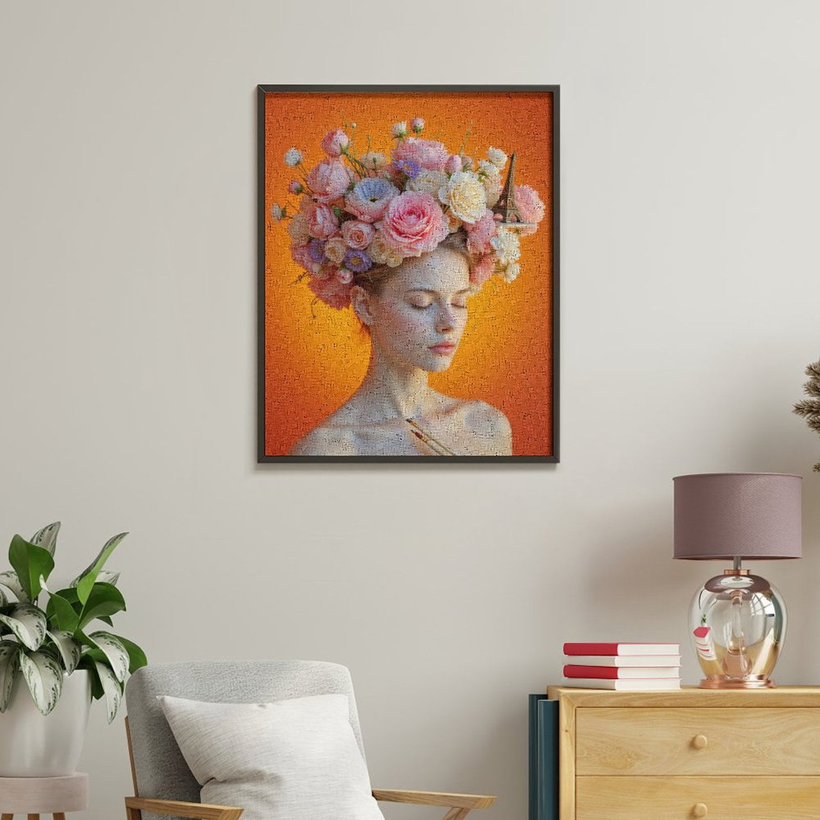 Paint By Numbers Kit for Adults Beginner - Floral Crown Art Orange Background DIY Canvas Painting Kits for Adults, Frameless Paint By Number for Adults for Home Wall Decor 16x20 Inch