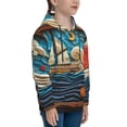 thumbnail image 3 of Balery Whimsical Sailboat Ocean Art Pattern Boys Hoodie, Youth Pullover Hooded Sweatshirt, Kangaroo Pocket Hoodie for Kids Girls -X-Large, 3 of 6