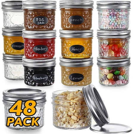 48 Pack Small Mason Jars 4 Oz Glass Canning With Regular Lids And Bands Chalkboard