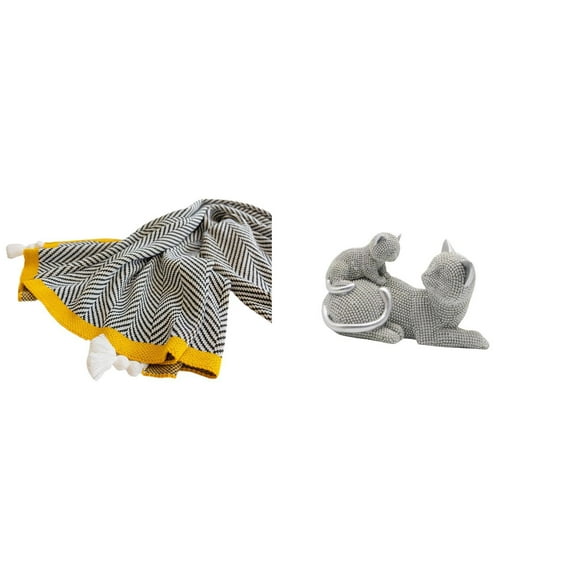 Manta de punto,Manta de punto decorativa para el hogar,Manta nórdica de estilo rústico,suave y reconfortante,Figura de escritorio,Estatua de gato,linda decoración para estante o escritorio