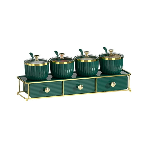 Organizador de tarros de condimentos, tarros de especias de cocina para pimienta, sales y encimeras de cocina. Cuadrícula verde 4