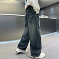 thumbnail image 5 of TOWED22 Baggy Jeans Boys Y2K Straight Wide Leg Denim Pants Kids Casual Elastic Waist Loose Trousers Pockets Streetwear 4-14T(Blue,9-10 Y), 5 of 9