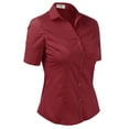 thumbnail image 2 of DOUBLJU Women's Slim Fit Plain Classic Short Sleeve Button Down Collar Shirt Blouse, 2 of 5