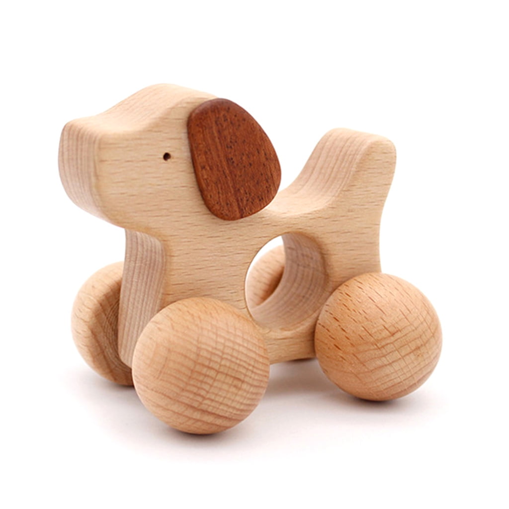 Wooden Push and Pull Toddler Toy Car, Organic Babies Grasping