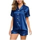 thumbnail image 4 of Conjunto de Pijama de verano para mujer, ropa de dormir rosa con cuello vuelto de seda sintética satinada azul, Pijama informal de manga corta para mujer, pantalones cortos para el hogar M, 4 of 5