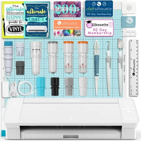 Silhouette White Cameo 4 w/ Blade & Tool Pack, Pen Holder, Guides, Designs