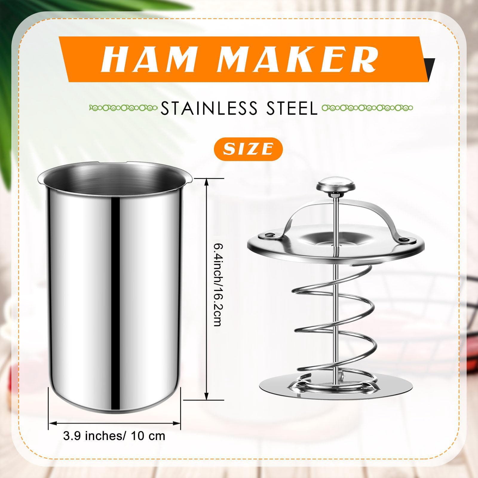 Stainless Steel Deli Meat Press with Thermometer, Food Grade 304 Ham Maker for Healthy Homemade Deli, Sturdy Meat Presser for Kitchen and Camping