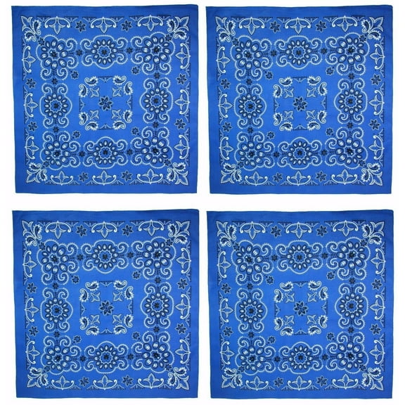 MTL Extra Large 27 Inch Cotton Texas Paisley Blue Bandanas Pack of 4
