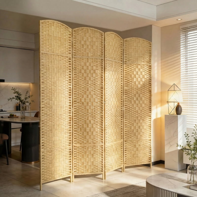 Alvantor 4-Panel Folding Privacy Screen, Freestanding Room Divider with PP Woven Panels 70.9"x70.9"x0.7" Nature