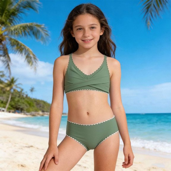 Girls Swimsuit Crisscross Tie Back Bikini Sets Two Piece Bathing Suit Kids Swimwear Size 7 16 Years Bathing Suit for Girls Size 12 Girls plus Swim Set Piece Girls Guard Swimwear Girls Suite