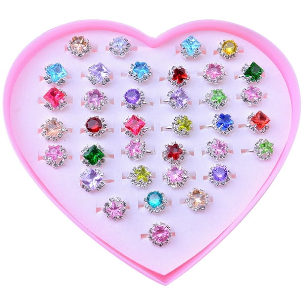 36pcs niños anillo de anillo anillos de nudillo ajustables anillos de los dedos anillos de vestir en caja