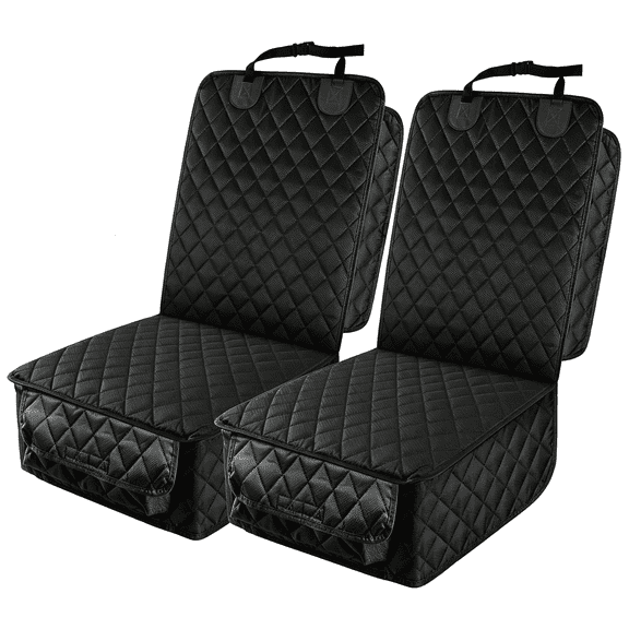 RLESO Waterproof Front Seat Car Cover 2 Pack, Full Protection Dog Car Seat Cover with Side Flaps, Nonslip Scratchproof Captain Chair Seat Cover Fits for Cars, Trucks, Suvs, Black