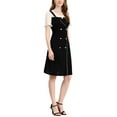 thumbnail image 4 of Unique Bargains Women's Contrast Chiffon Button Decor Short Sleeve Dress Black XS, 4 of 6