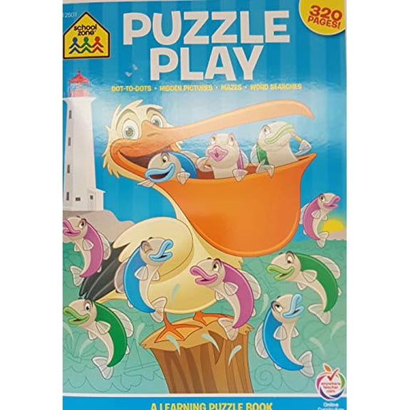 Pre-Owned School Zone Puzzle Play, Dot-to-Dots, Hidden Pictures, Mazes, Word Searches, a Learning Puzzle Book, 9781681472249, 1681472244, Paperback,