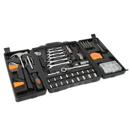 160 Pcs Portable Home Mechanic Repair Toolbox Wrenches & Plier & Ratchets & Sockets & Hex Keys Orange