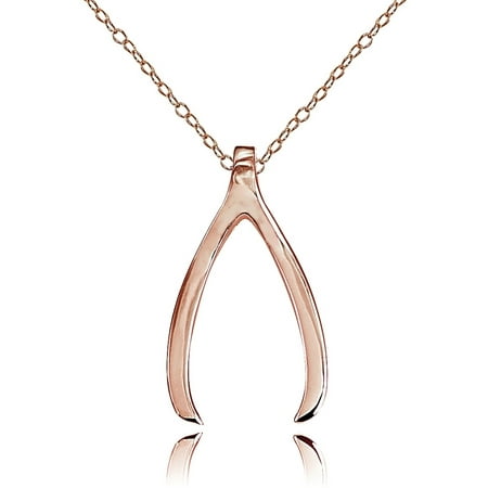 Sterling Silver Wishbone Necklace - Rose Gold Tone over Sterling Silver Polished Wishbone Necklace
