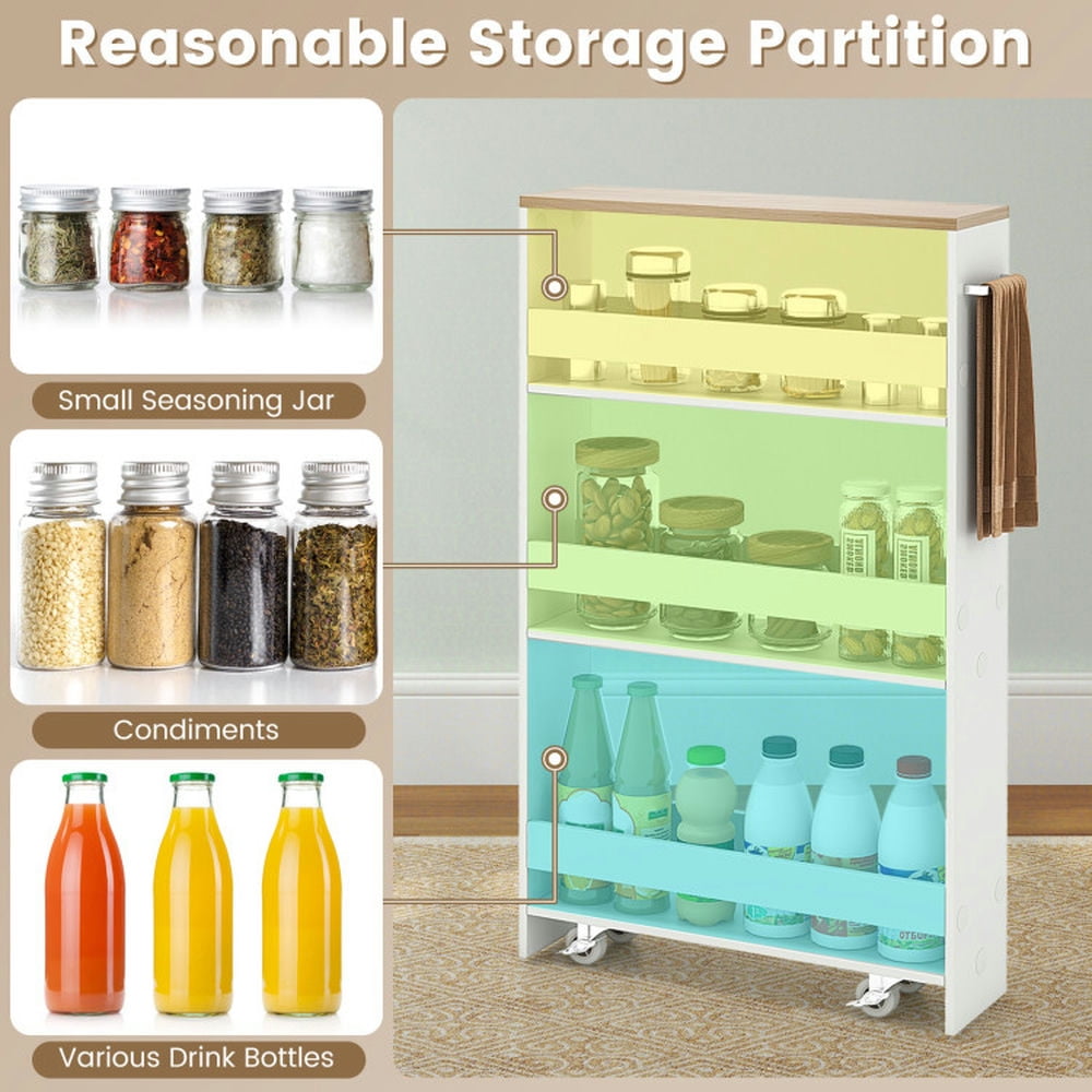 Finihen Rolling Cart, Kitchen Island Cart, Rolling Kitchen Slim Storage Cart Mobile Shelving Organizer with Handle, for Kitchen, Dining Room, White Finihen Rolling Cart, Kitchen Island Cart, Rolling Kitchen Slim Storage Cart Mobile Shelving Organizer with Handle, for Kitchen, Dining Room, White