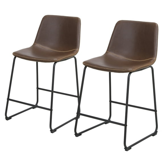Canddidliike 2pcs 34" Vintage Leathaire Counter Height Stools for Bar Pub Kitchen - Dark Brown