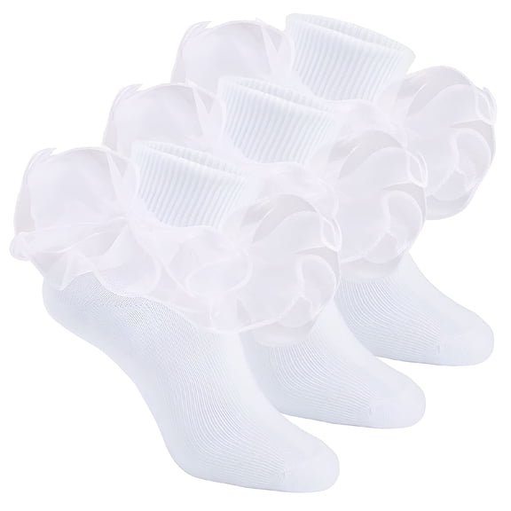 TELOLY Girls Double Lace Ruffle Socks Toddler Girls Ruffled Dress Socks 3 Pack