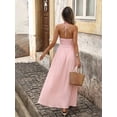 thumbnail image 2 of Pink Womens Backless Geometric Embroidered Maxi Vacation Dress With V-Neck And Waist Band, 2 of 6