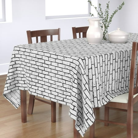 

Cotton Sateen Tablecloth 90 Square - Blonde Stone Brick Construction Retro Boy Kitchen Art Novelty Monochrome Print Custom Table Linens by Spoonflower