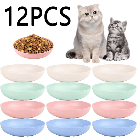 [12 Pack] Cat Dishes Whisker Friendly, Shallow Wide Pet Food and Water Bowl, 5.5 Inch Cat Food Dish, Friendly Wet Feeding Bowl, Durable Wheat Straw Pet Bowls, Pet Plate for Kittens (Indoor/Outdoor)