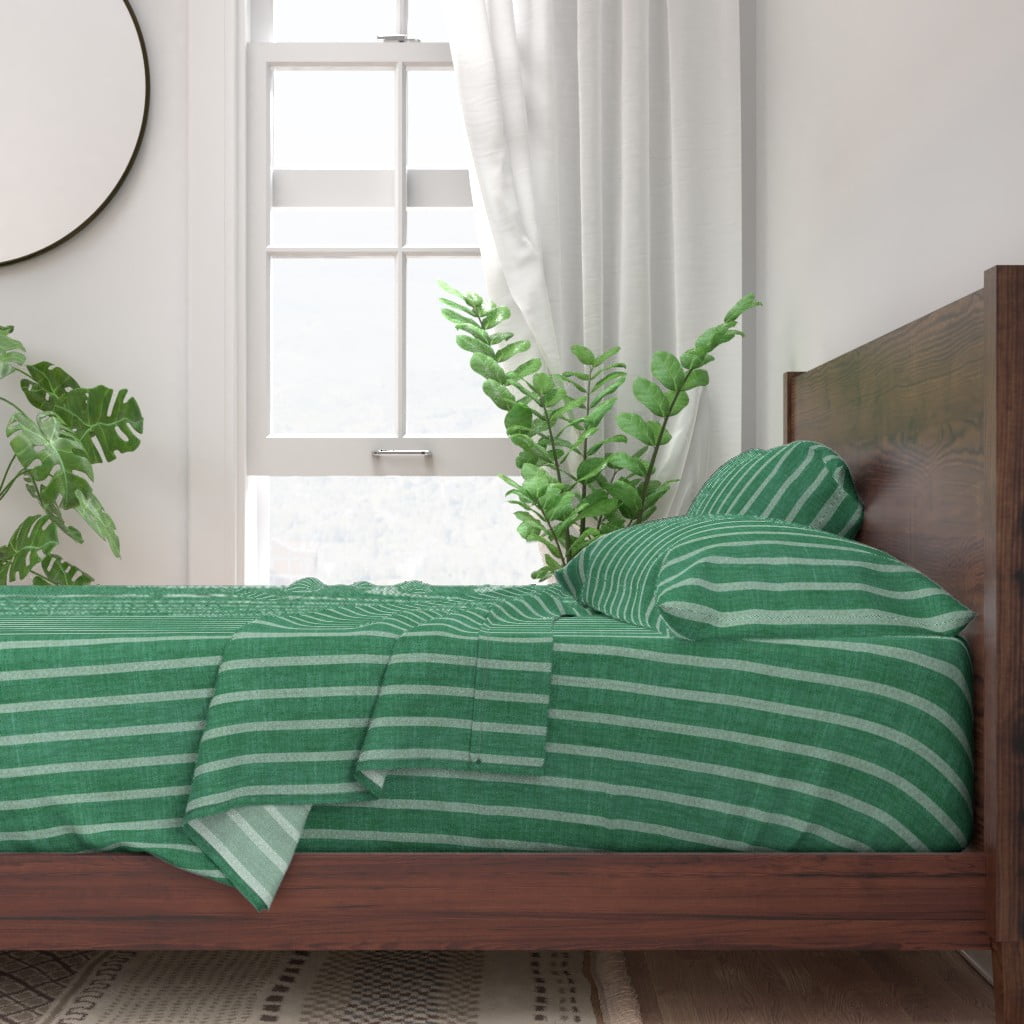 Stripes Forest Green Rustic Woodland 100% Cotton Sateen Sheet Set by