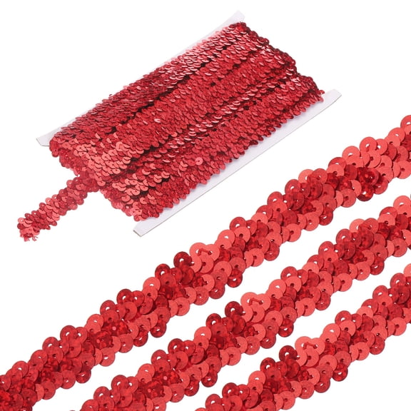 Uxcell 5 Yards 0.8 Inch Elastic Sequins Trim 2 Row Flat Sequin Strip Paillette Fabric Ribbon for Crafts DIY Fringe Sewing Costume Dress, Laser Red