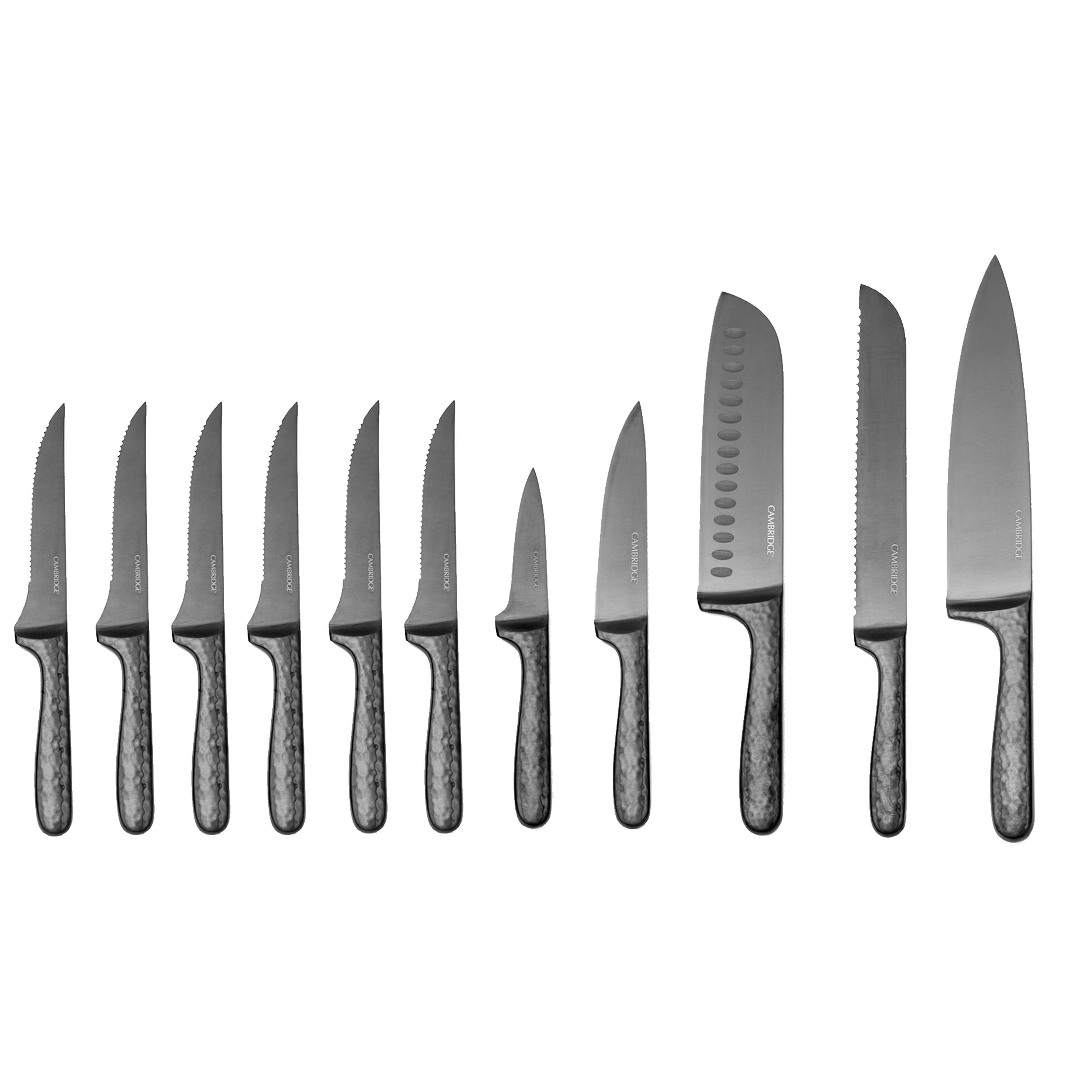 Cambridge Silversmiths Nero Hammered Titanium 12 Piece Cutlery Set with Block