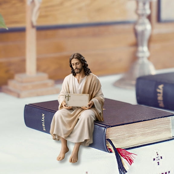 Jesus Resin Desk Companion Figurine, Handmade Sitting Jesus Christ Statue Sign, Unique Spiritual Religious Decorative Gift for Car Dashboard Home Office Table Decor