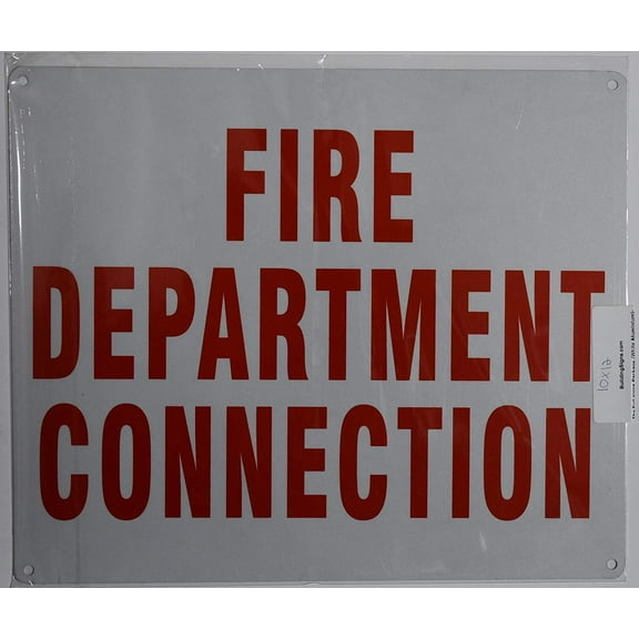 FIRE Department Connection Sign (White, Reflective, Aluminium 10x12)